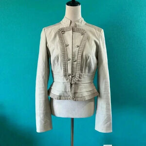 VTG Karen Millen Cream Pleated Peplum Jacket Cotton Blend Outdoor Casual Size S